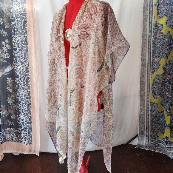 Shimmer Lightweight Long Rectangle Bathing Suit Wrap Cardigan Bathing Size M/L - Picture 4 of 7